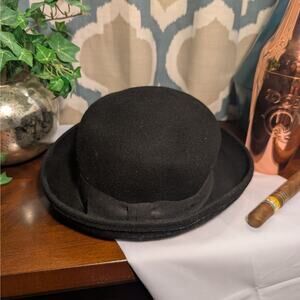 Black Vintage 100% Wool Bowler Derby Hat 7-1/4 Large 58cm by Platania, Italy